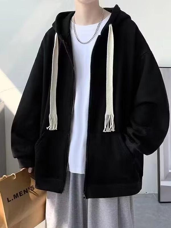 Męski Kardigan z Siatki i Kapturem - Wiosna/Jesień, Luźny Krój, Duże Rozmiary, Modny Styl Studencki, Uniwersalna Kurtka dla Pary.