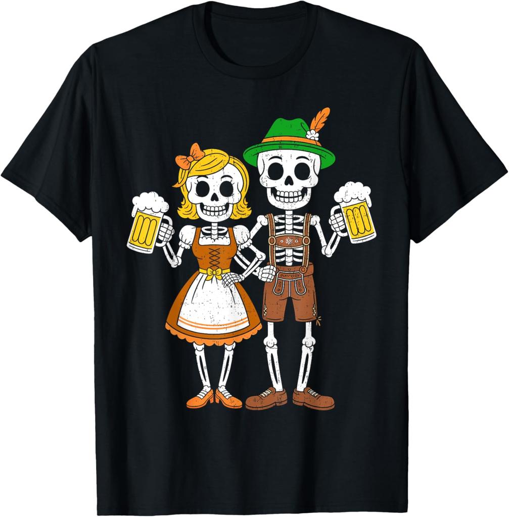 Grappig Skelet Koppel Oktoberfest Knoopworst Bier Feest Man T-shirt Mode Casual Katoen Grafische T-shirts Streetwear Tops T-shirt