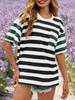 Womens Striped Color Block T Shirt Oversized Short Sleeve Loose Summer Top