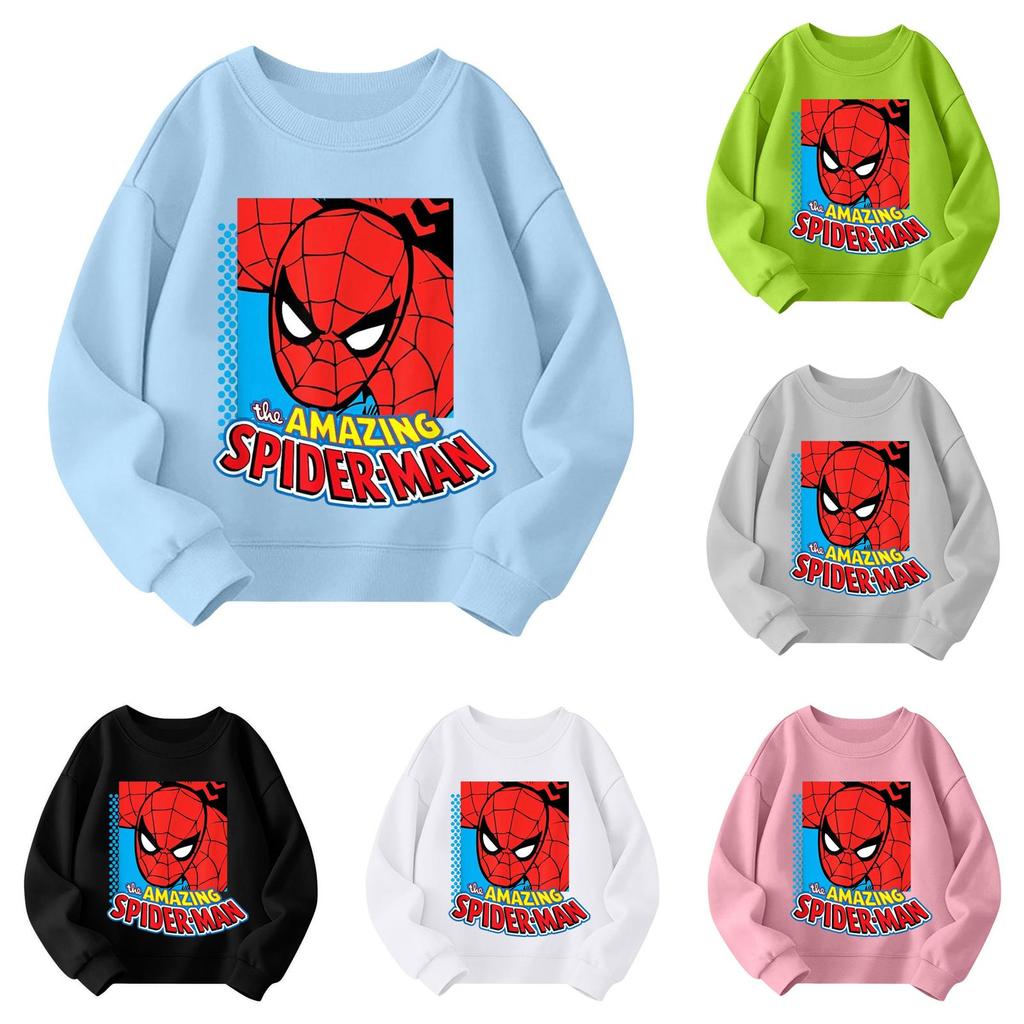 Boys and girls round neck plus velvet pullover printed top sweatshirt