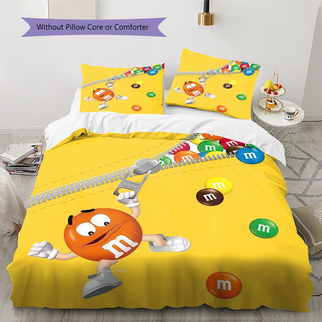 M&M's Pattern Bedding Quilt Set  Home Decoration  Gift (1 * duvet cover + 2 * pillowcase  without core)