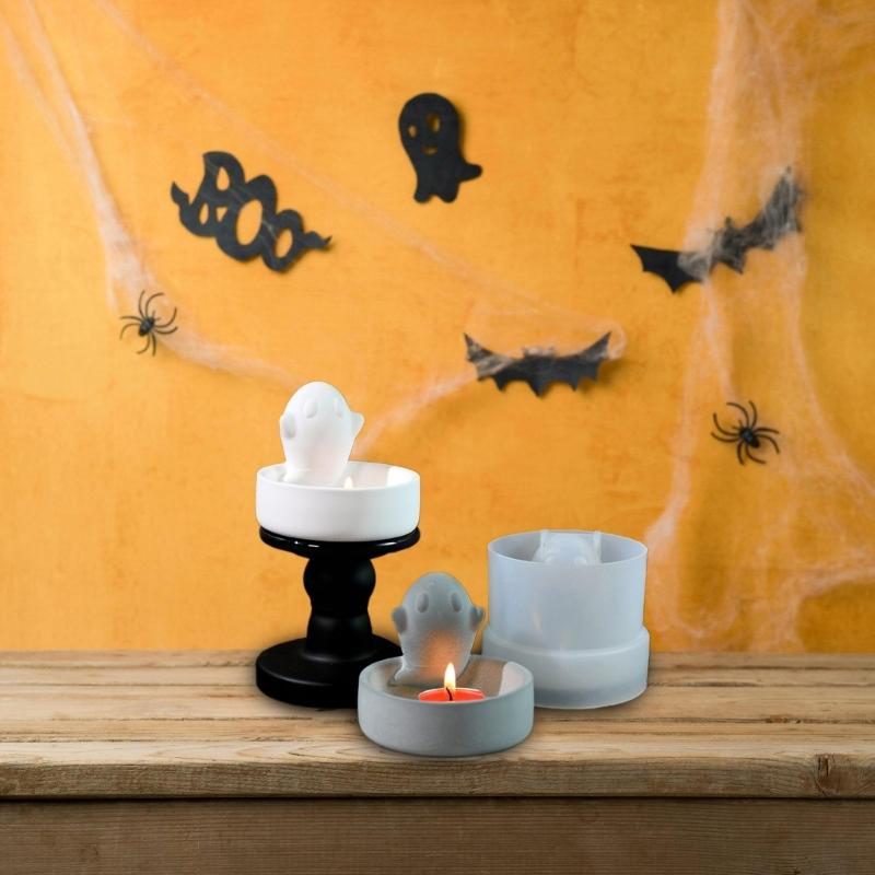 Candlestick Silicone Mold Halloween Spirit Candle Base Mold High Temperature Resistant Candle Holder Decorations Mould