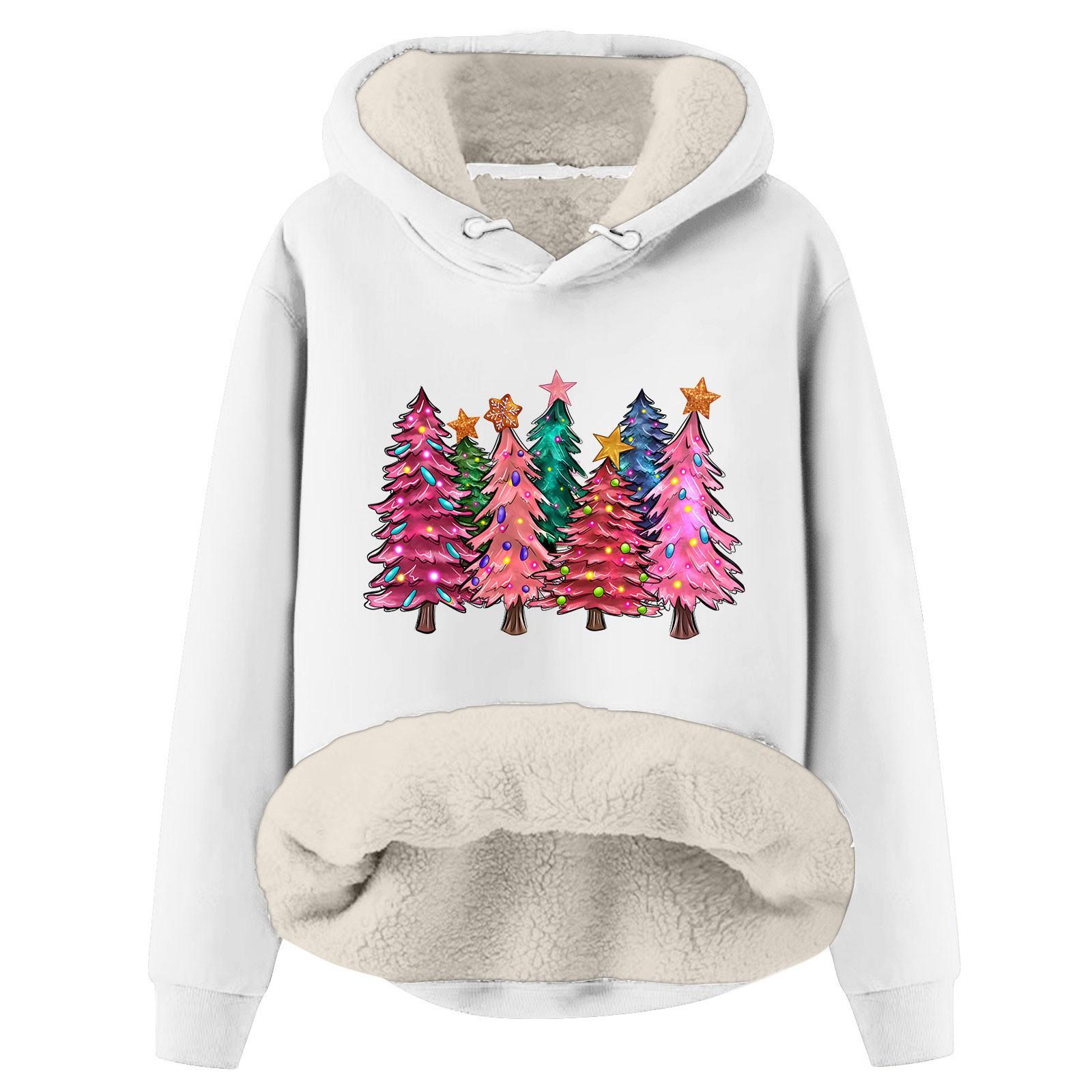 

Женская модная толстовка с капюшоном и рождественским принтом, утепленная, свободная, с капюшоном XL белый
