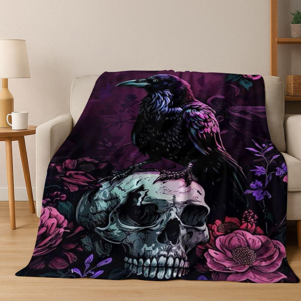 3D Viking Oding Raven Crow Skull Huginn Muninn Norse Flannel Blanket,Warm and Cozy Soft Throw Blanket for Home Bedroom Bed Sofa