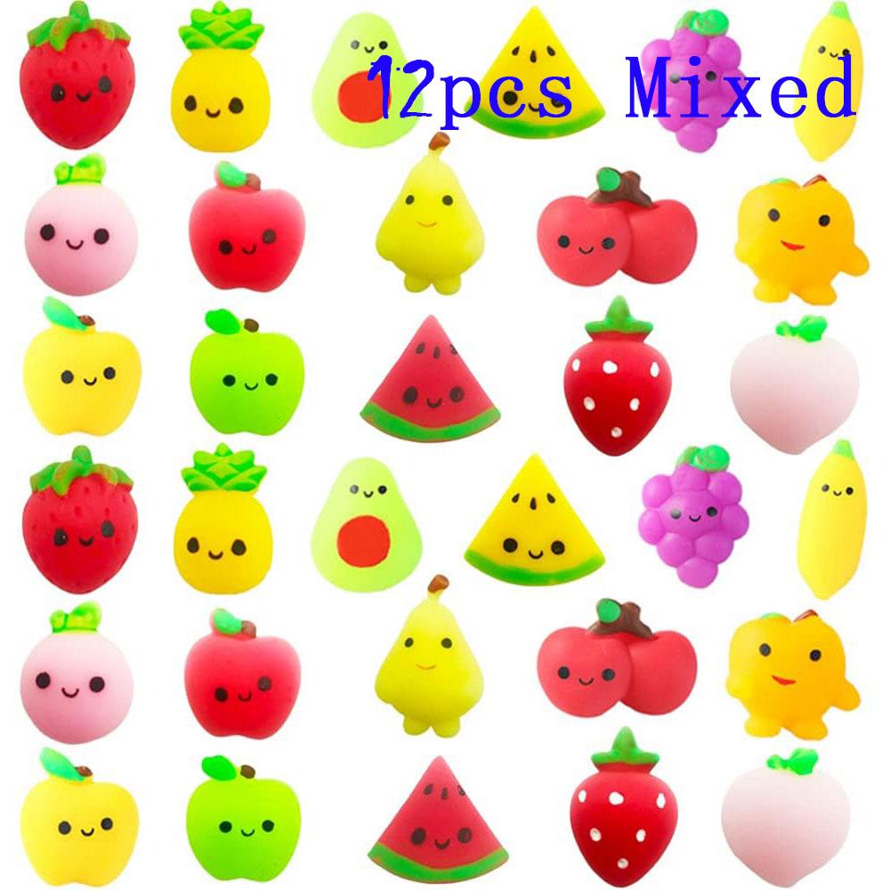 

12/36PCS Mini Kawaii Cute Fruit Vegetable Banana Grape Mochi Squishy Squeeze Squishies Toys Stress Relief Anxiety Party Favors