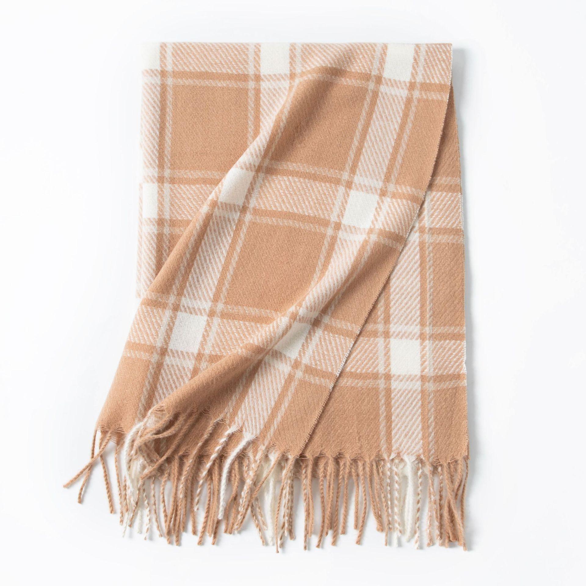 

Новый осенне-зимний клетчатый шарф из имитации кашемира, простой и универсальный, теплая шаль, студенческий шарф с бахромой 65*200cm