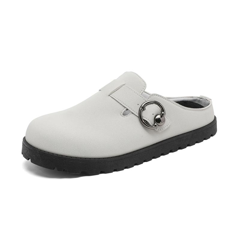Leather Platform Mules Backless Loafers Slippers Thick Bottom Half Shoes For Men Closed Toe Slide Sandals Open Back Casual Shoes