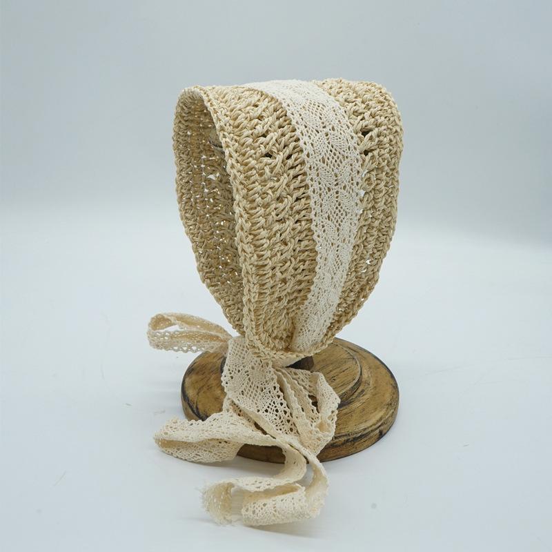 Japanese French Retro Hand-Woven Lace-Up Hair With Hat Female Spring Summer Vacation Cute Sweet Little Fresh