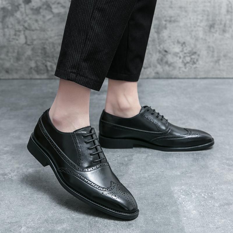 Retro Men Block Leather Shoes Men Lace Up Business Office Leather Shoes Men Wedding Banquet Brand Formal Shoes Sizes 38-46