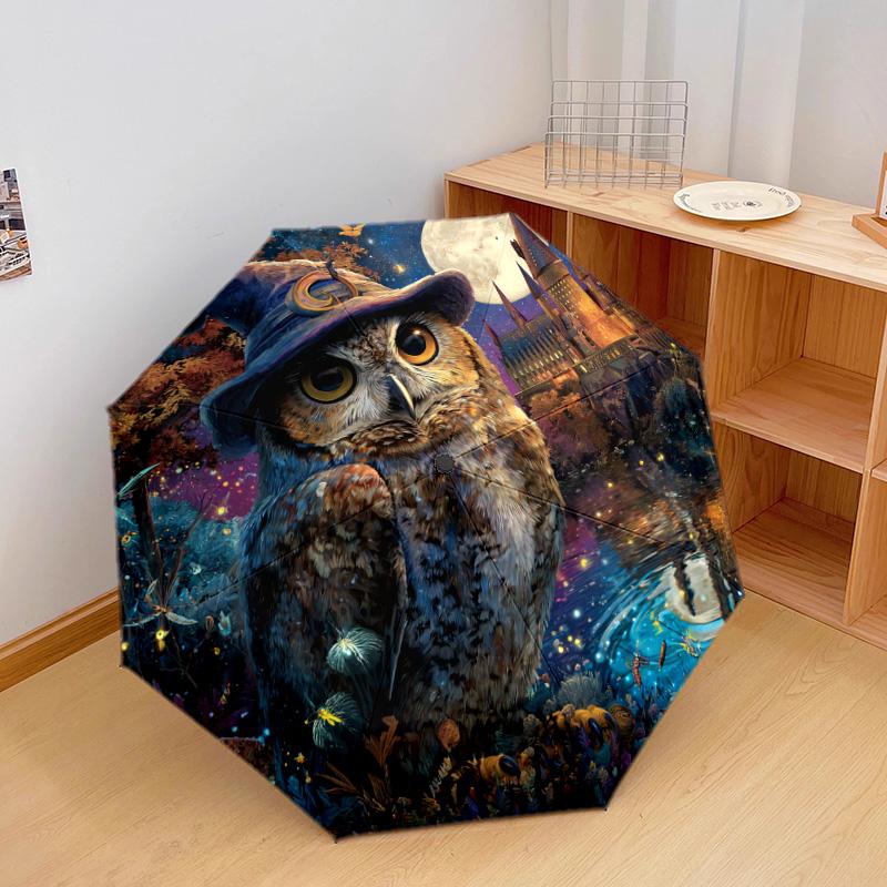 1 PC Automatic Folding Umbrella - Owl Pattern, Portable & Foldable Design with 8 Ribs, Christmas Birthday Gifts