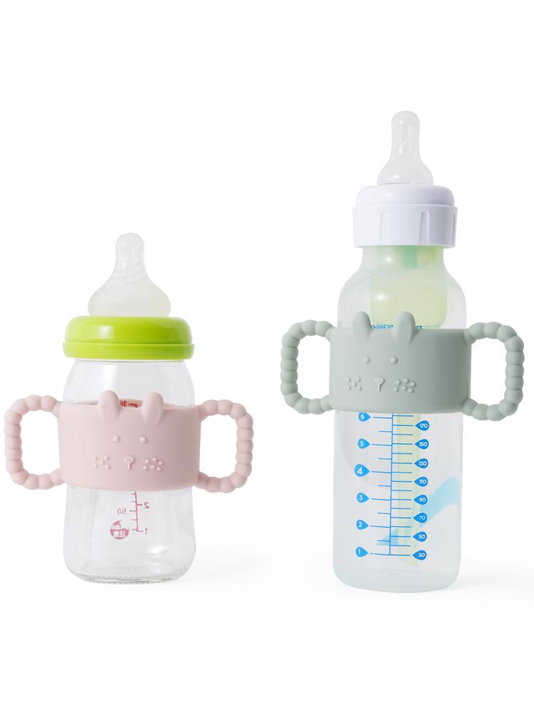 1 Stück Silikon-Babyflaschengriffe, Niedlicher Kaninchen-Schmaler Strohhalm-Flaschenhalter, Leicht zu Greifender Babyflaschenhalter