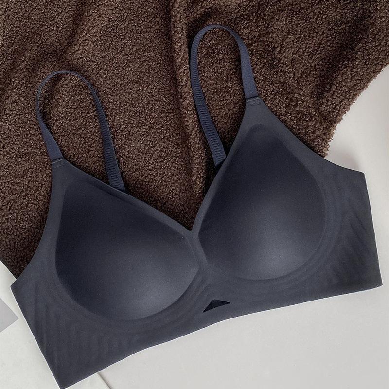 Bra seamless thin jelly gathering underwear women's no steel ring close breast upper support anti-sagging bra upgrade deep V