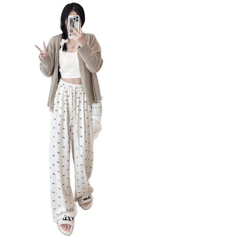 2025 Women's High Waist Soft Wide-Leg Pants with Bow, Slimming Fit, for Spring & Autumn