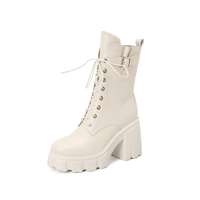 College style fashionable simple side zipper Martin boots 2025 autumn and winter new round head thick sole thick heel lace-up small short boots