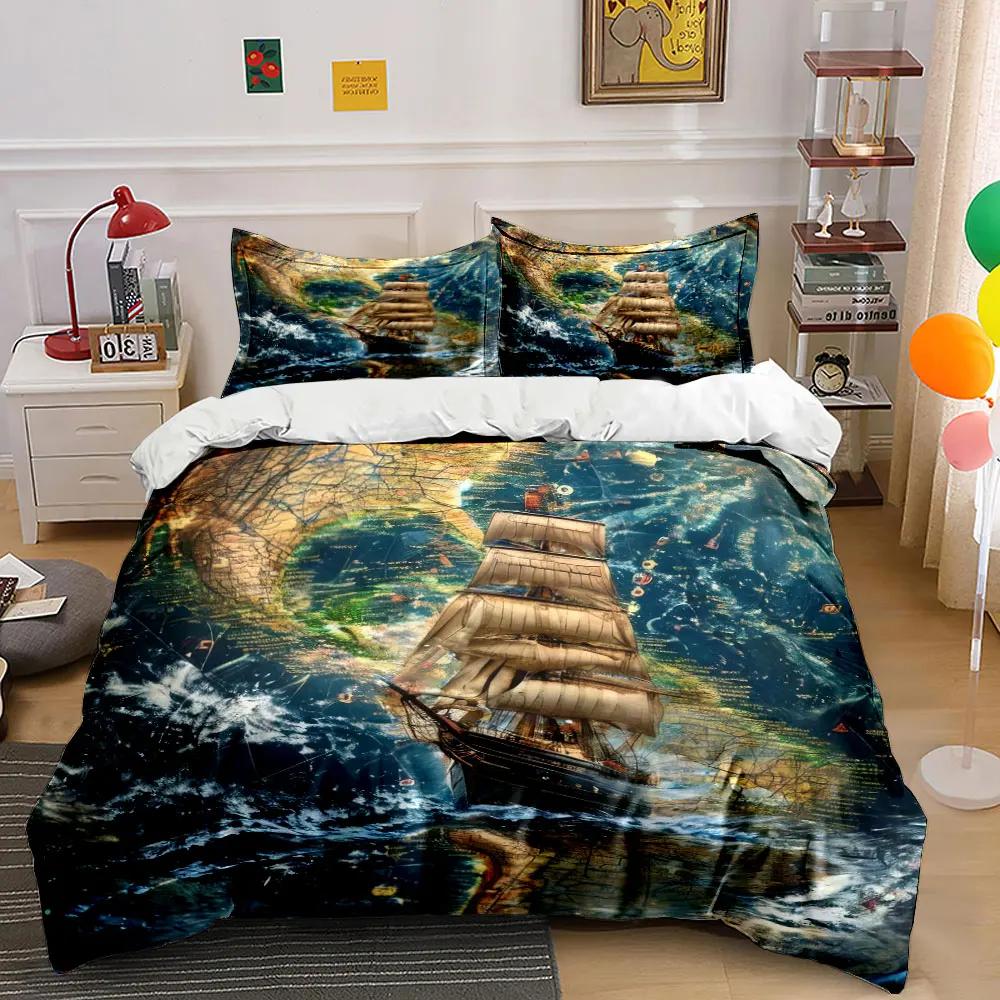 Vintage Schip Avontuur Decor Zacht Comfortabel Dekbedovertrek Beddengoed Set Inbegrepen 1*Dekbedovertrek & 2*Kussenslopen cadeau