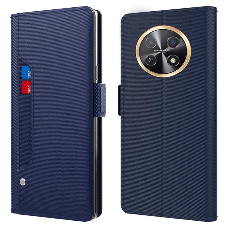 

Для Huawei nova Y91 4G кожаный чехол для мобильного телефона с защитой от царапин Зеркальный держатель для карт Смартфон Настольная подставка Дизайнерский чехол Blue