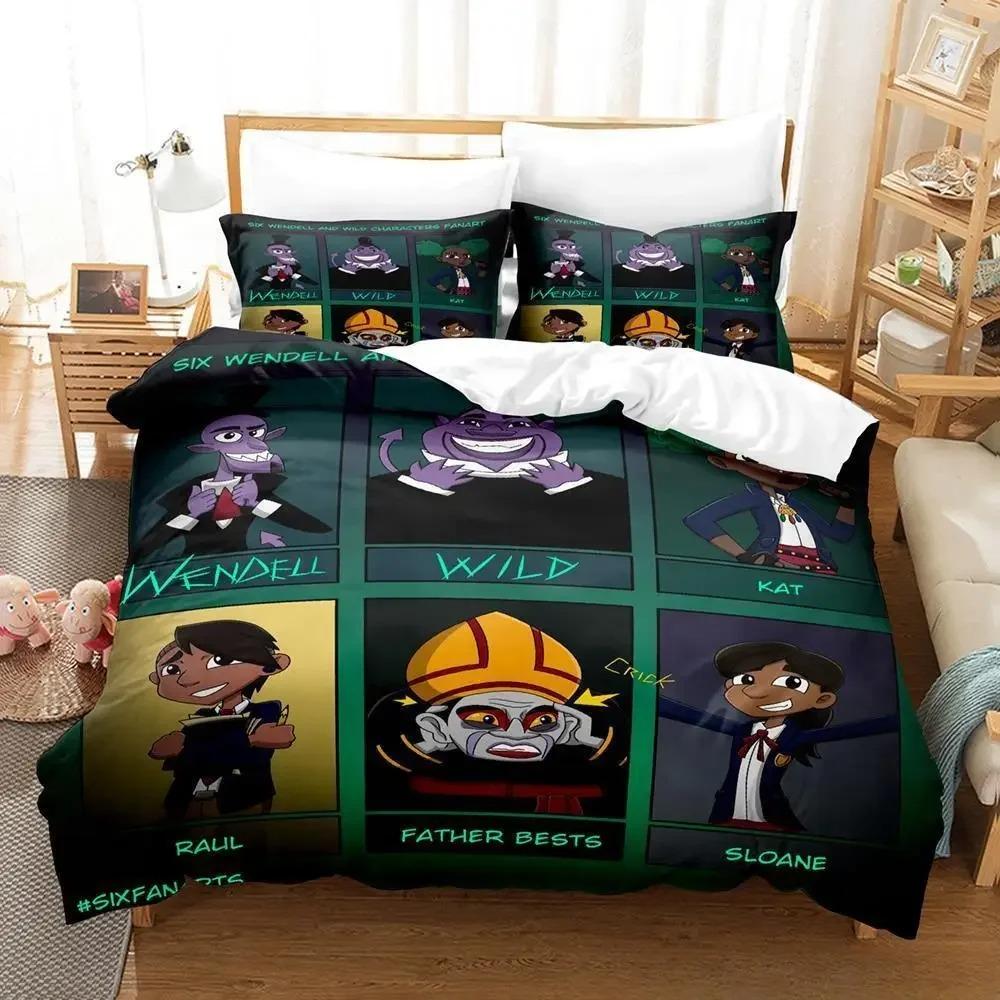 Nowy Komediowy Zestaw Pościeli Wendell & Wild Pojedynczy Bliźniaczy Pełny Queen King Size Zestaw na Łóżko Dorosły Dziecko Sypialnia Zestawy Poszewek na Kołdrę 3D Anime Łóżko