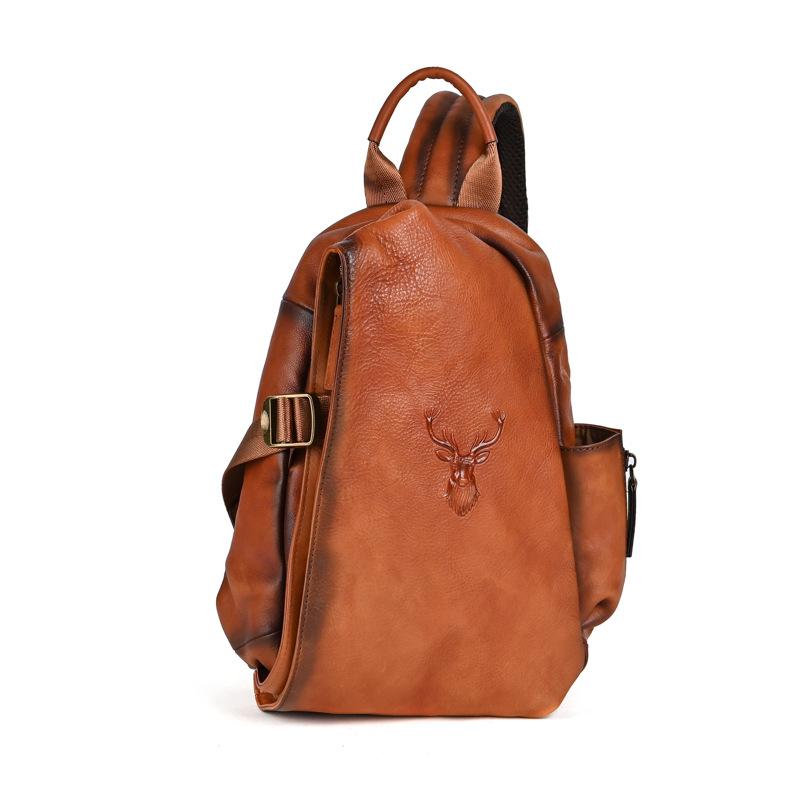 Top Layer Tree High Vegetable Tanned Cowhide Handbag, Retro Men's Chest Bag, Leisure Travel Bag