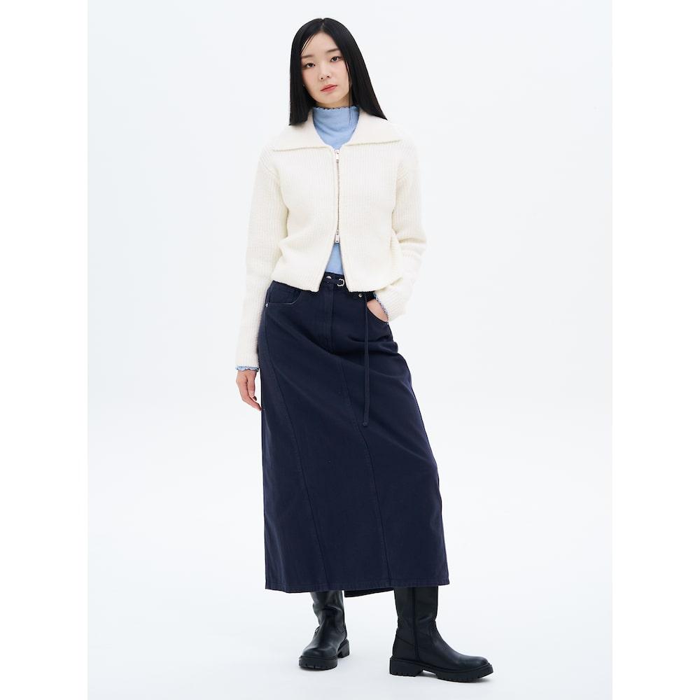 8SECONDS Dyed Belted Long Skirt Navy