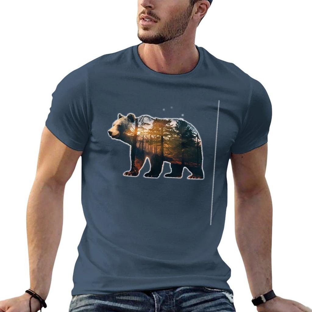 Bear Silhouette Trees Forest Tshirt Large Size Soft Cotton Tshirt