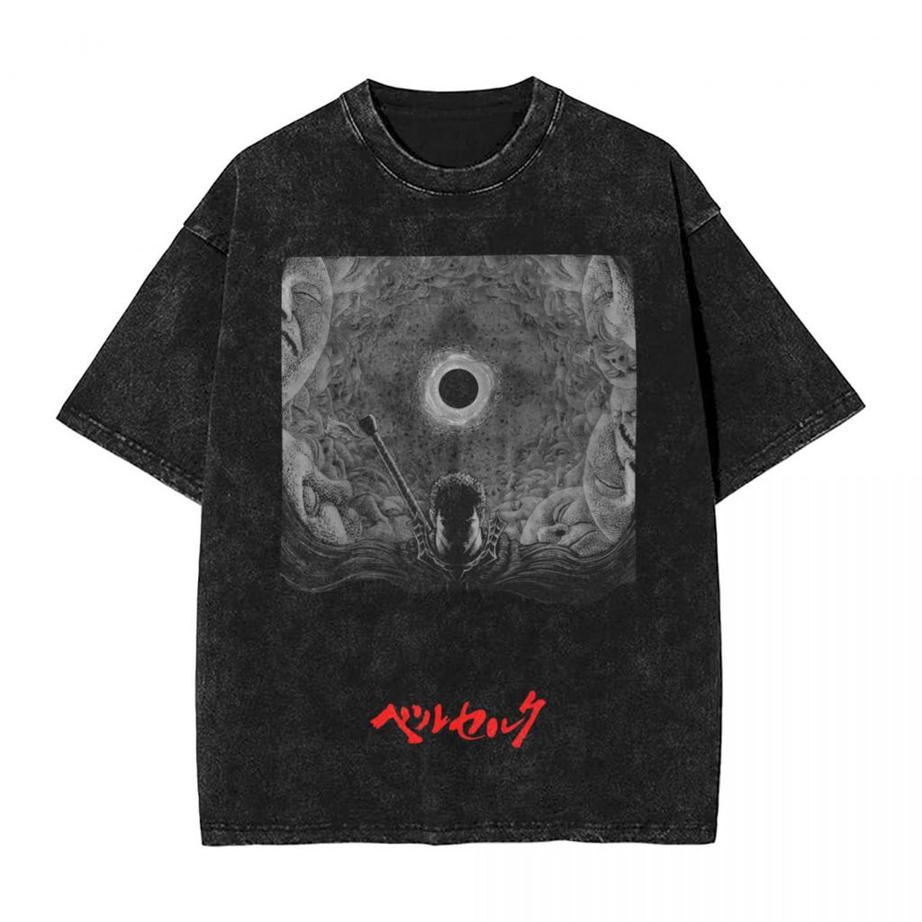Manga Berserk Guts Graphic T-shirt Vintage Washed Oversized T Shirts Men Women Clothing Summer Cotton Short Sleeve Tees Tops