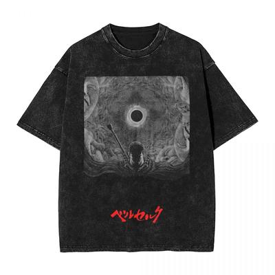 Manga Berserk Guts Graphic Tshirt Vintage Washed Oversized T Shirts Men Women Clothing Summer Cotton Short Sleeve Tees Tops