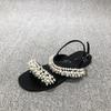European Station 2025 Summer New European Women's Shoes Pearl Sandals One-word Buckle with Beaded Open-toed Flat Sandals Women