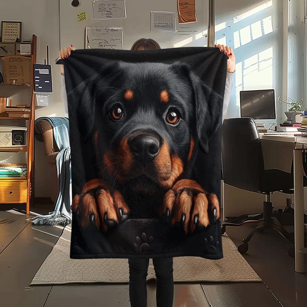 Schwarzer Rottweiler, Muster Flanelldecke, Hohe Qualität, Bequem für alle Jahreszeiten, Heimdekoration, Wärme und Komfort, Perfekt für Geschenke.