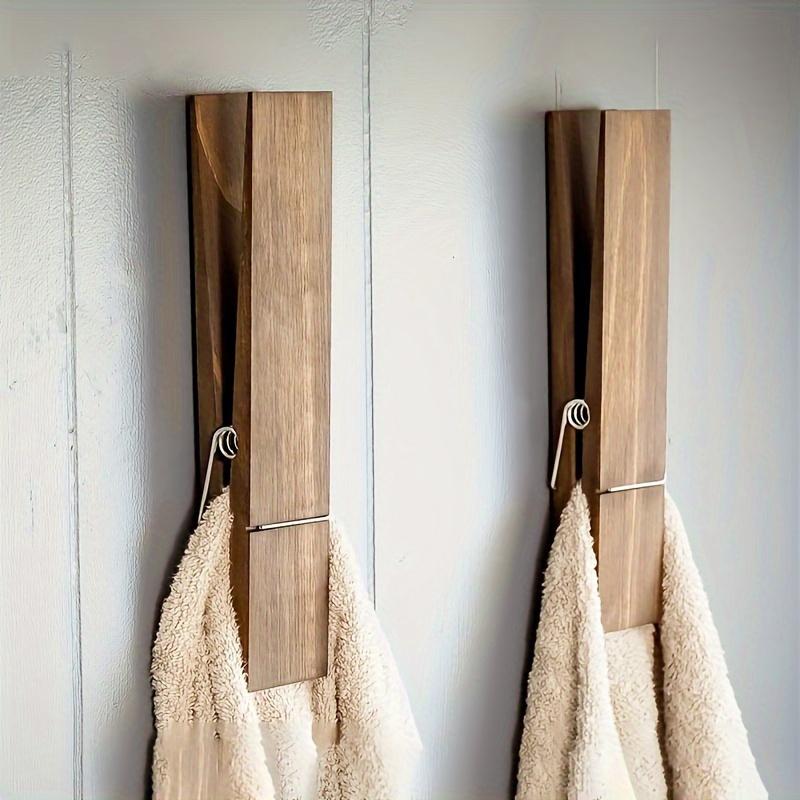 2pcs Vintage Wooden Towel Rack | Clamp Wall Mount, Bathroom Farmhouse Decorative Rack, Multi-Functional Household Towel Rac, Home Storage