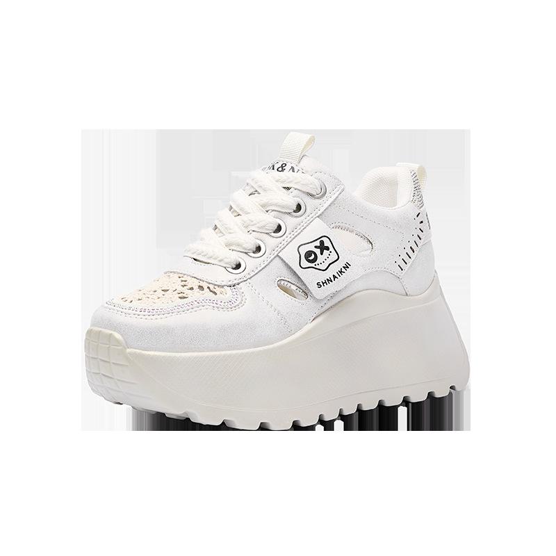 2025 spring new trendy girl mesh hollow platform student dad shoes casual versatile height increase retro women's shoes