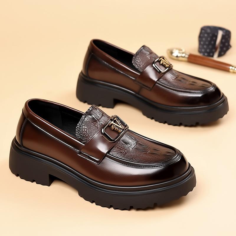 FashionBritish Cowhide Platform Loafers for Men Fashion Soft-soled Business Man Dress Shoes Designer Spring Autumn Luxury Shoes Male