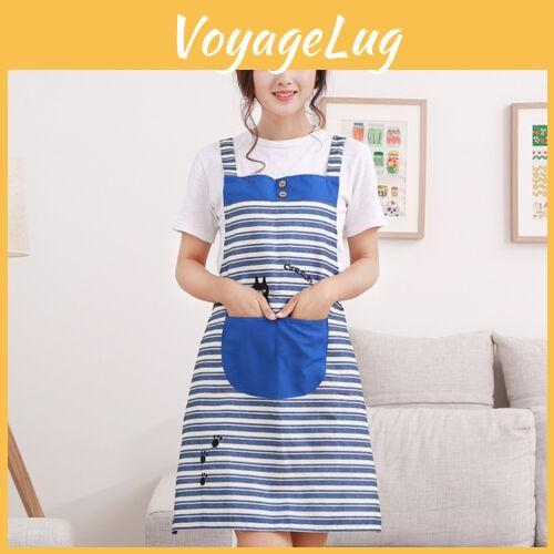 New Home Cute Womens Kitchen Restaurant Bib Cooking Aprons Pockets Apron Striped