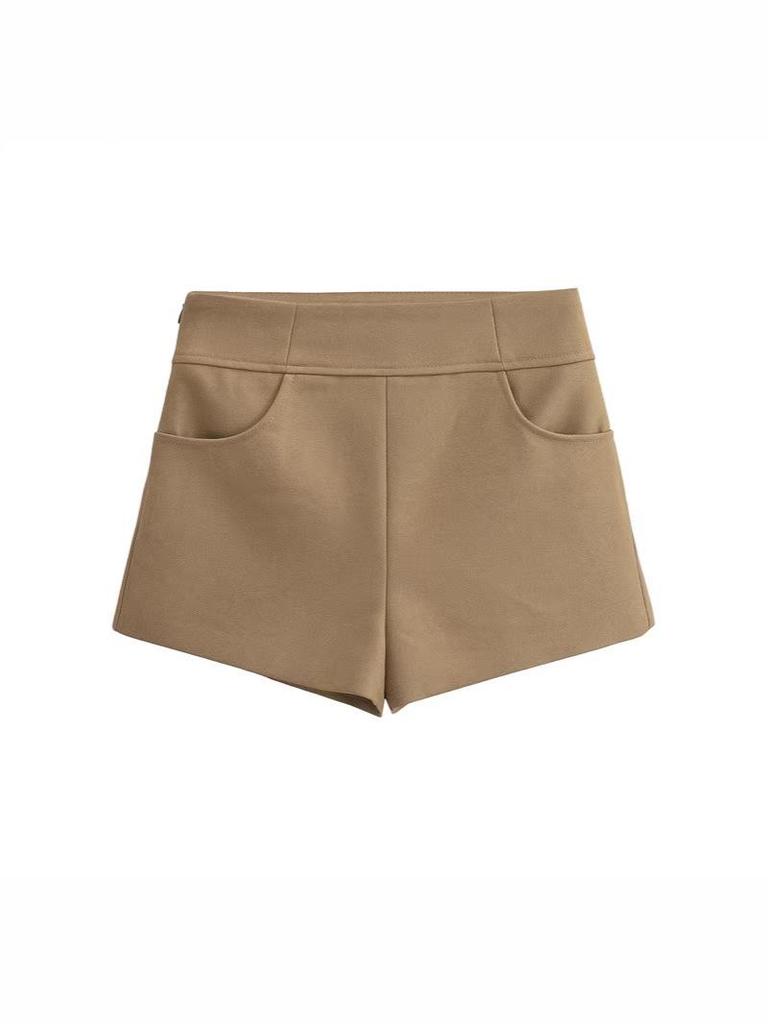 2026 Women's Slim High Waist Khaki Suit Shorts - Elegant, Straight Leg Casual Hot Pants