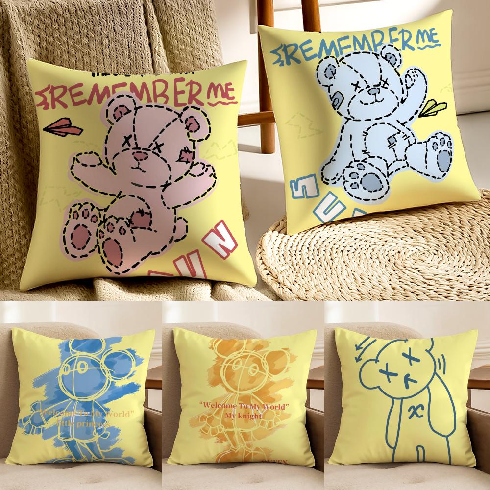 Minimal Art Cute Simple Bear Cushion Cover Pillowcase Antidustmite living Room Sofa Decor Cushion Room