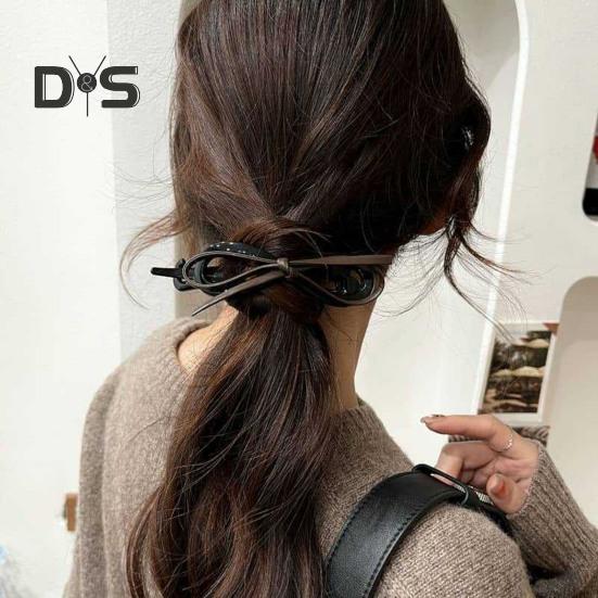 Women Hair Clip Faux Leather Twist Bowknot Decor Hair Pin Back Head Hair Barrette Headwear Hair Accessories