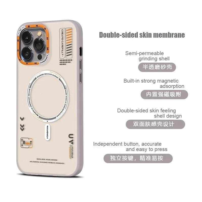 Funda Magnética Mate para Teléfono para iPhone 17 16 15 14 13 Pro Max Air Magsafe Carga Inalámbrica Marco de Lente Metálico Escarchado Cubierta de Botones