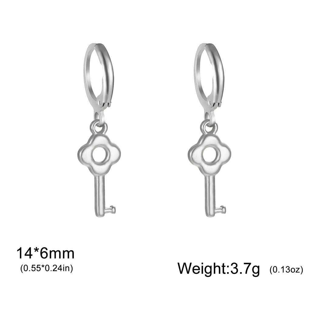 Teamer Flower Key Dangle Earrings For Women Girls Stainless Steel Hoop Earrings Delicate Gentle Sweet Style Zircon Trinket Gift
