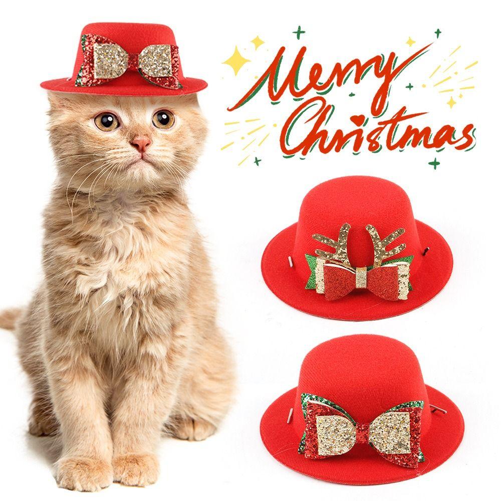 With Bell Pet Christmas Bow Hat Soft Cat Christmas Collar Christmas Cat Bow Tie  for Puppy Cats
