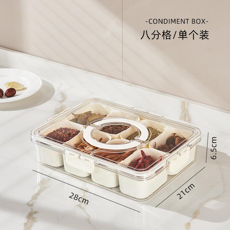 Kitchen Divided Serving Tray Storage Box Portable Sub-format Seasoning Separator Box Fresh-keeping Snack Fruit Food Box New 2025