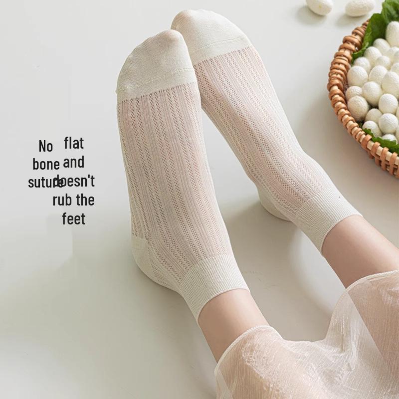 Women's Ultra-Thin Mesh Ballet Ankle Socks - Breathable, Boneless, Mid-Calf Japanese Ice Silk for Summer