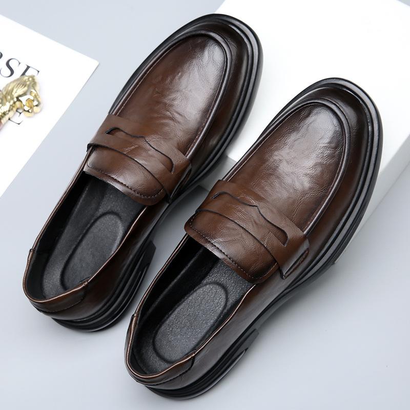 Men's shoes 2025 spring new leather platform foot cover dress business leather shoes men's one-pedal casual Doudou shoes