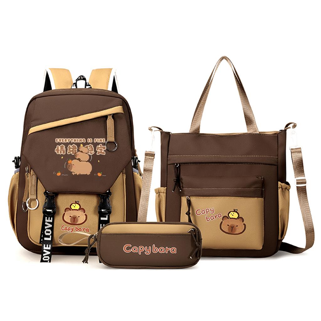 Capybara School Backpack Children School Bags Set Casual 3pcs Daypack Teens Girls Shoulder Bag Book Bag Schoolbag Kids Backpack