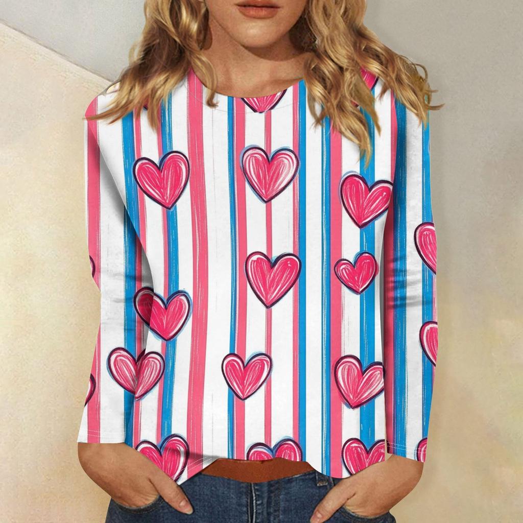 Women's Casual Fashion Sexy Comfortable Valentine's Day Printed Round Neck Long Sleeve Top