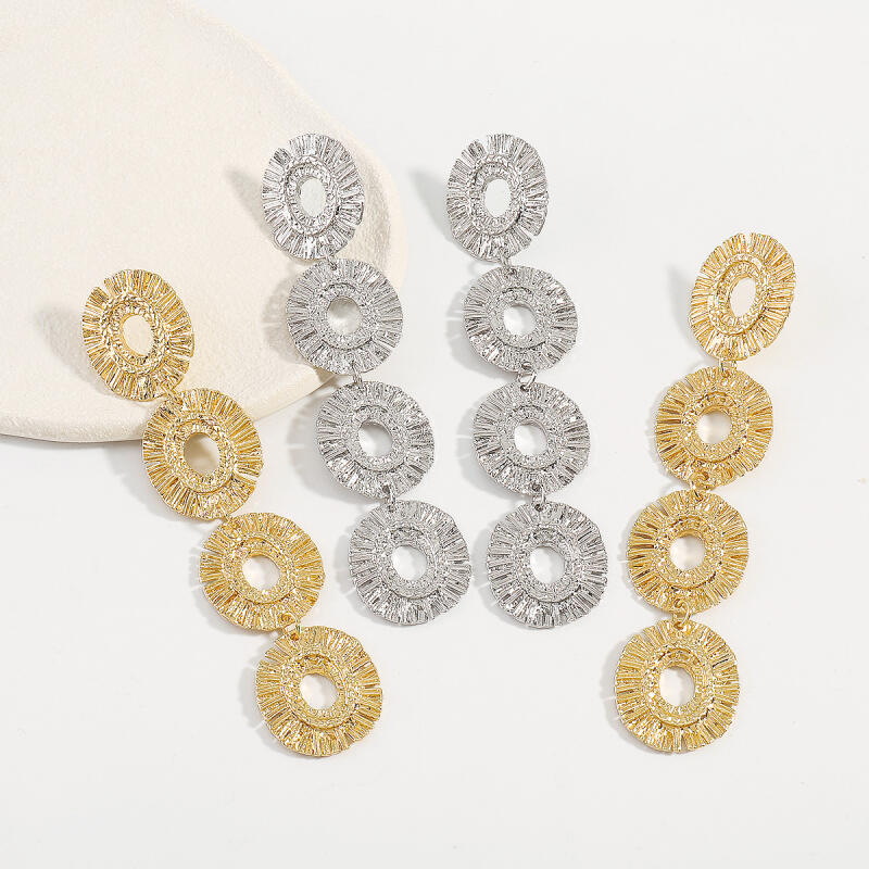 Boucles d'oreilles pendantes bohèmes multicouches ovales creuses pour femmes, splicing métal lourd, boucles d'oreilles longues rondes, bijoux de fête de vacances, cadeaux