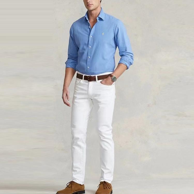 Polo Ralph Lauren Solid Color Logo Embroidered Long Sleeve Shirt Men Shirts Blue 710798540-018