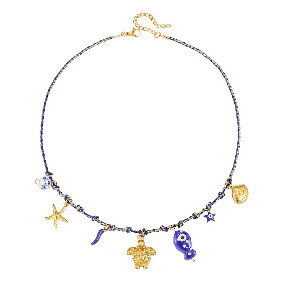Summer Starfish & Pearl Heart Sea Turtle Pendant Necklace - Dopamine Stainless Steel Clavicle Chain