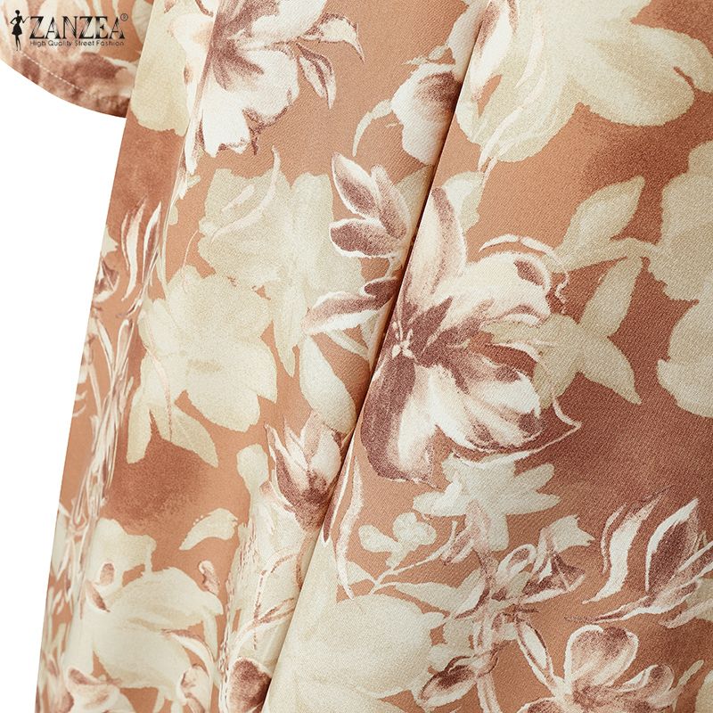 ZANZEA Abito Lungo Casual da Donna con Scollo Rotondo, Manica a 3/4, Stampa Floreale, Vestibilità Ampia