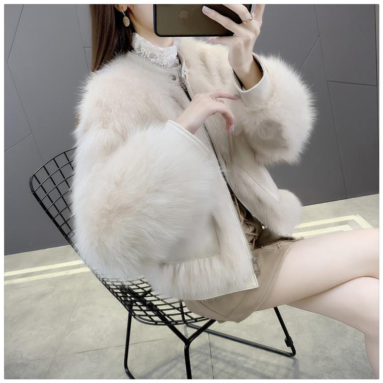 

Женская куртка из искусственного меха под лису в стиле локомотива, с коротким воротником-стойкой, легкая и тонкая, мех интегрированный S 85-50 kg