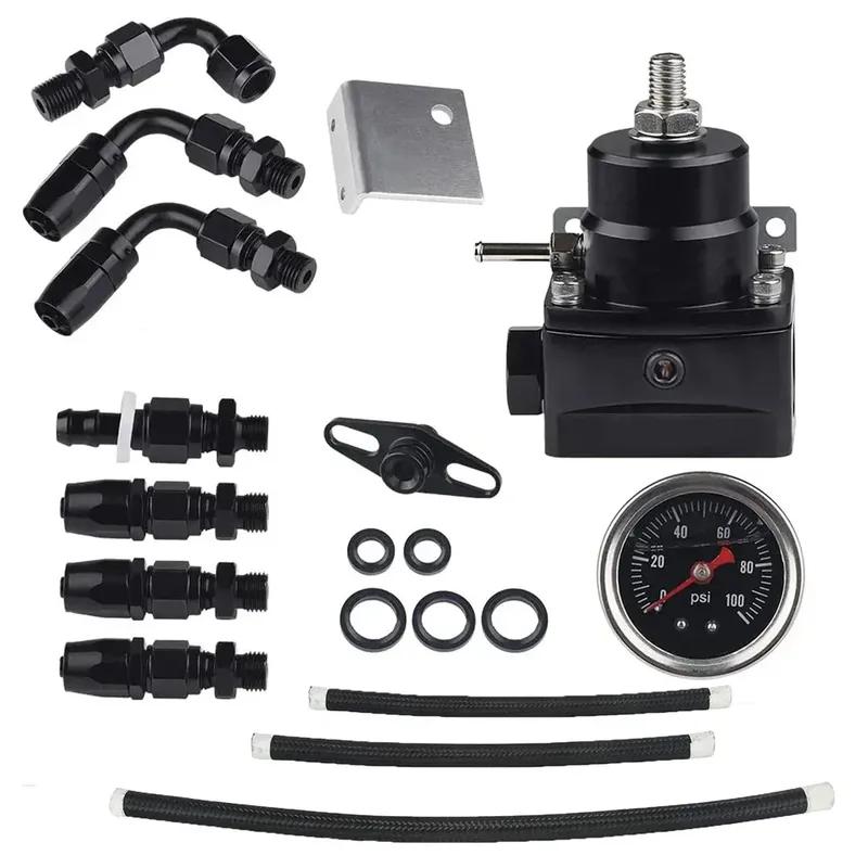 Universal Fuel Pressure Regulator Kit Car Fuel Pressure Regulator 100psi Adjustable Oil Gauge AN 6 Fitting End Oil Hose Fitting