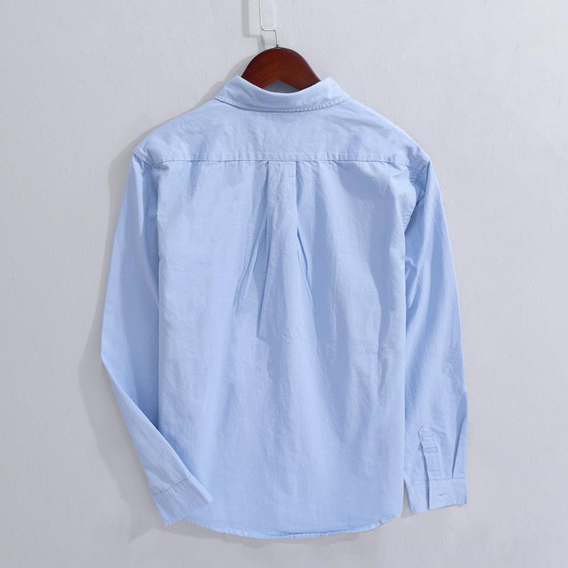 Long Sleeve 100cotton Man Shirts Spring and Summer Casual Tops Dress Shirt Lapel Collar Solid Color Button Shirt Simple Style Men Clothing